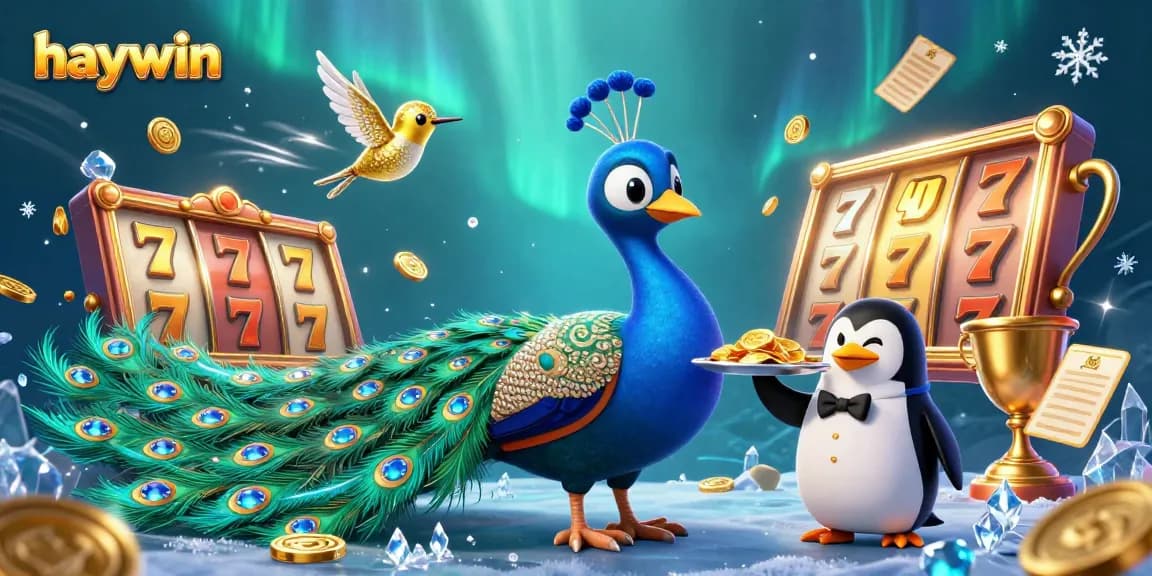 Experience the thrills of haywin casino showcasing a peacock and colorful elements of slot games.