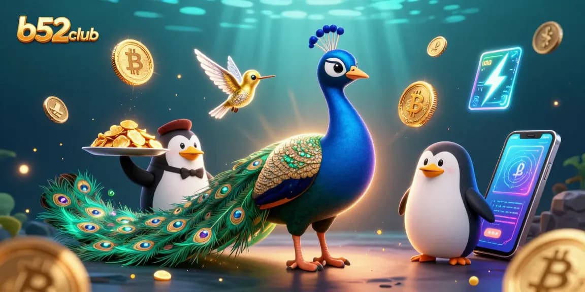 Join the fun at b52club with vibrant 3D scenes full of animated games and crypto coins!