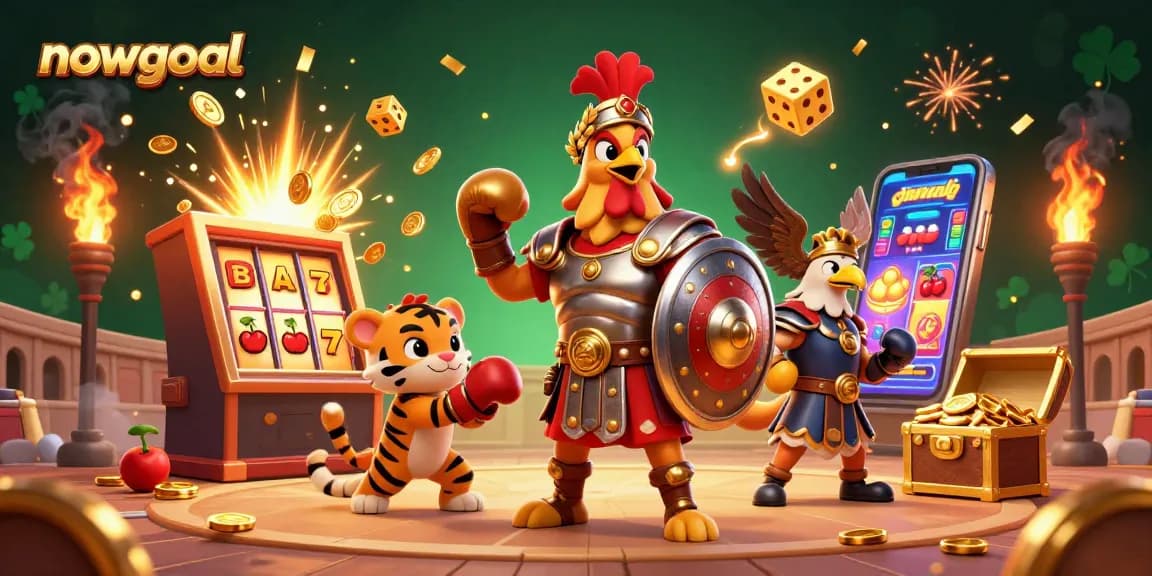 Play nowgoal with exciting slots and jackpots in this vibrant casino illustration.