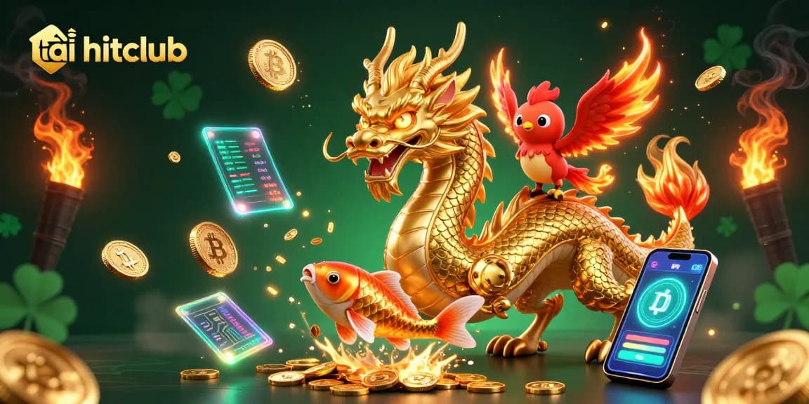 Experience thrilling gameplay with tải hitclub surrounded by vibrant coins and fantasy elements, exemplifying a rich gaming atmosphere.