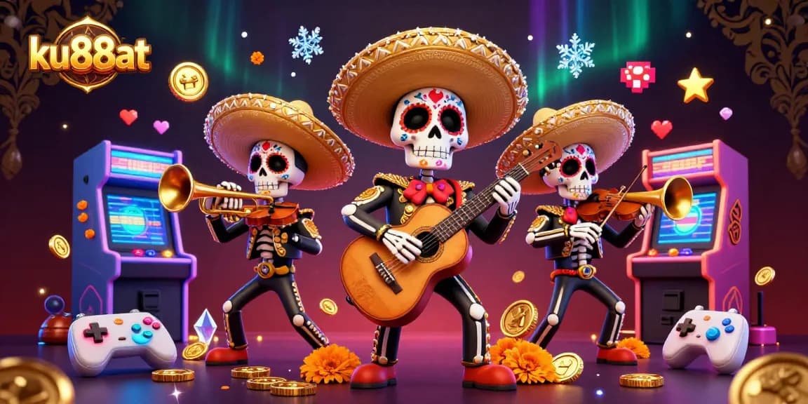 Engage with ku88at's vibrant 3D illustration featuring a lively mariachi band, exuding casino excitement.