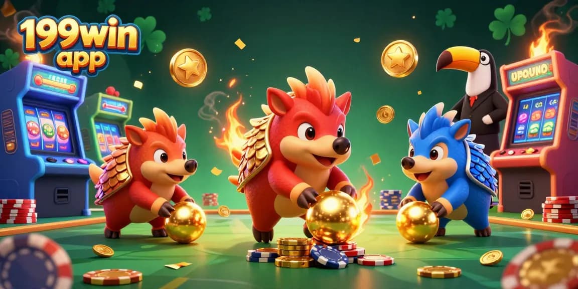 Experience thrilling gaming with the 199win app featuring engaging pangolin characters and vibrant casino elements.