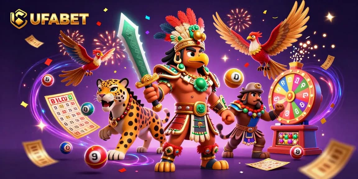 Experience thrilling action with UFABET in a vibrant 3D casino adventure featuring majestic warriors and dynamic lottery elements.