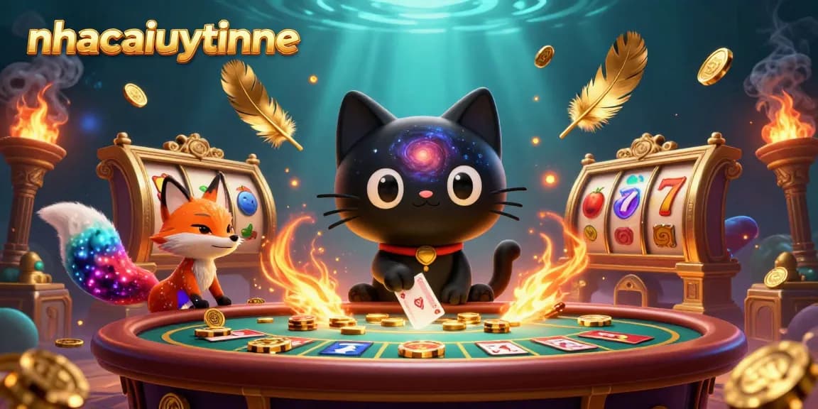 Engage in thrilling gameplay at nhacaiuytinne with a cosmic casino scene featuring vibrant characters, slots, and gold