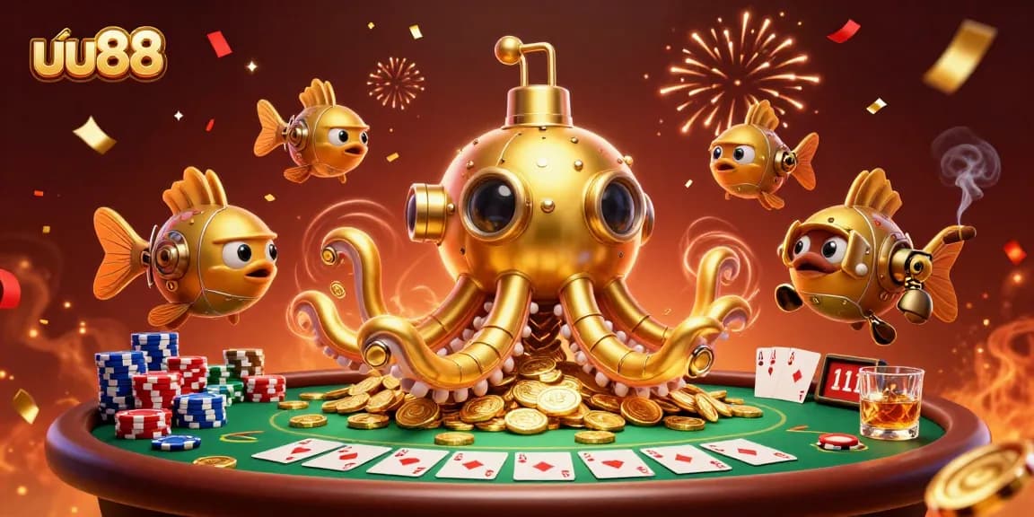 Experience the thrill of UU88 with a dynamic 3D casino scene, showcasing excitement and winning gameplay.