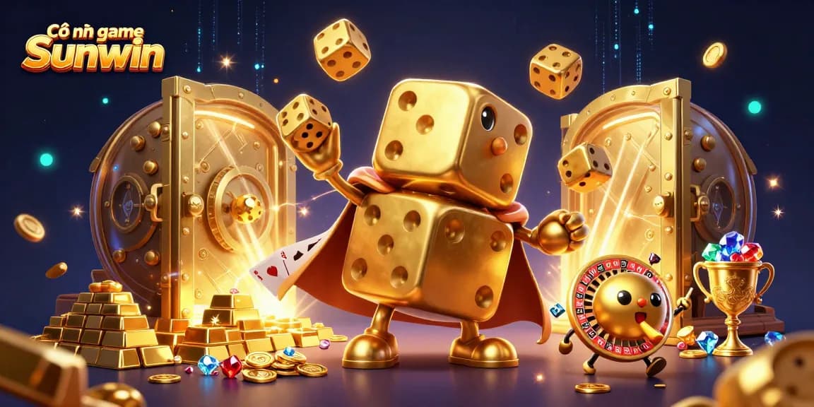 Cống game Sunwin showcases vibrant gaming action with golden elements and exciting visuals in a dynamic casino scene.