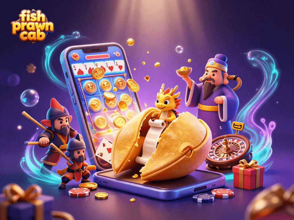 Engage with fish prawn crab gaming action featuring a colorful slot scene with vibrant characters.