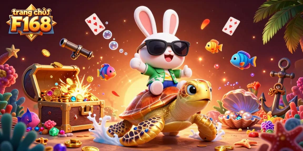 Experience the vibrant ocean theme at trang chủ F168 with a lively rabbit and sea turtle, celebrating gambling fun.