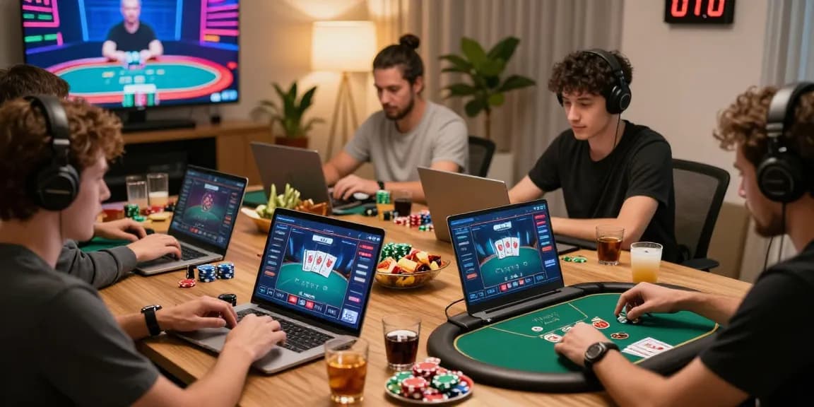 Players engaged in online poker gameplay, highlighting Alternatif Link Nagapoker with vibrant graphics and immersive atmosphere.