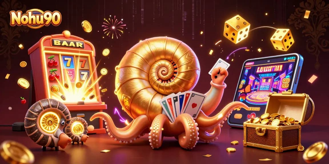 Nohu90 players enjoy jackpot excitement with vibrant 3D casino illustration and slot game action.