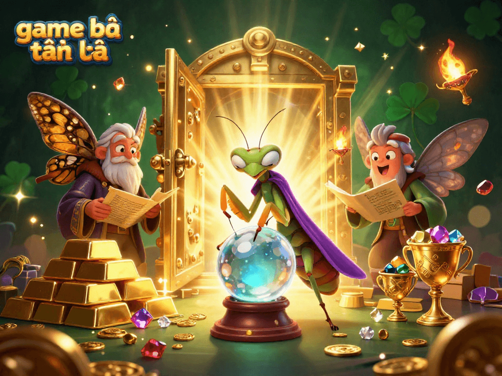 Engage in game bài tiến lên with iconic fortune tellers and treasures in this vibrant illustration.