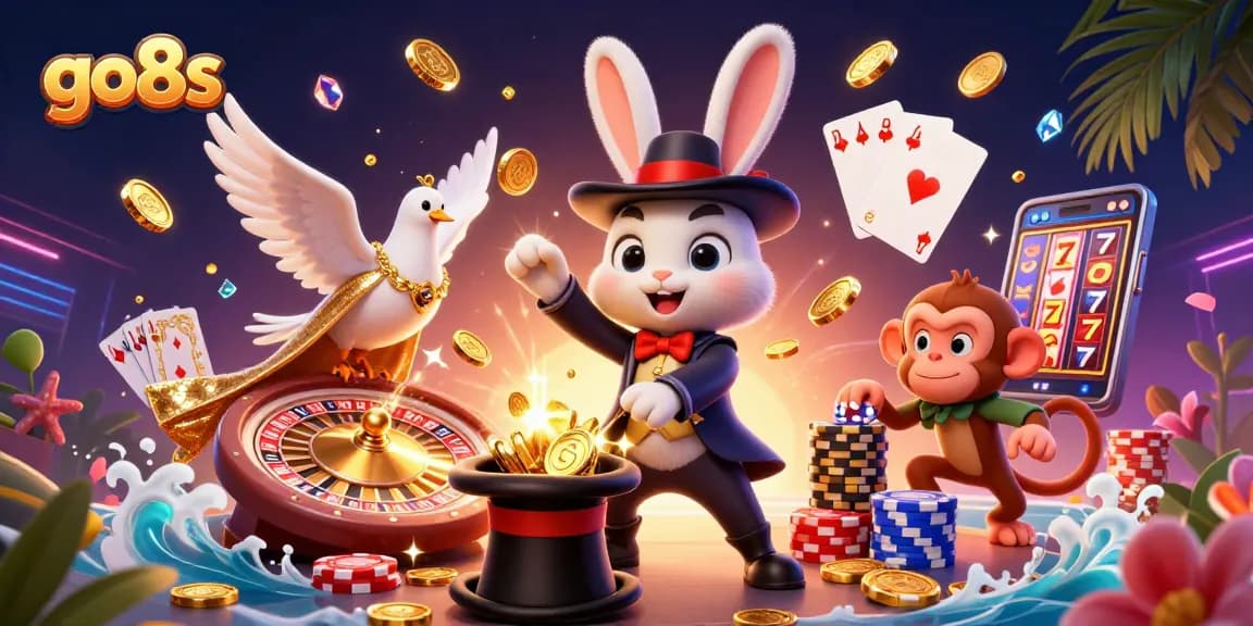 Experience winning strategies at go8s as a magician rabbit conjures treasures in an immersive casino scene.