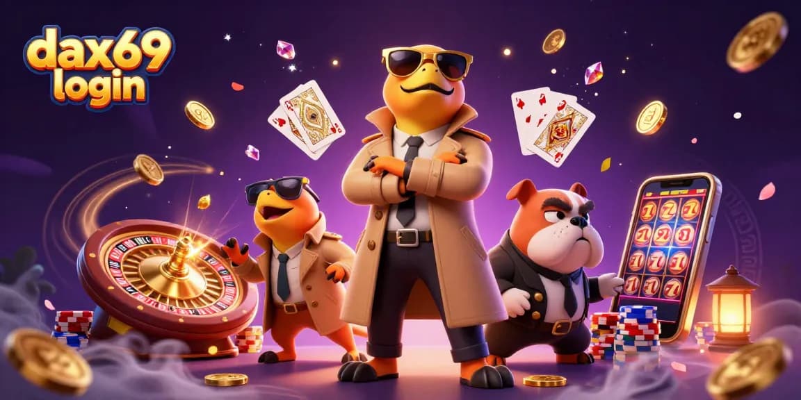 Permainan dengan dax69 login, tiga raptor dalam jas menyamar masuk kasino VIP, dikelilingi chip poker dan uang emas.