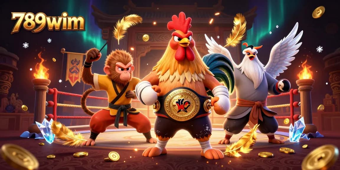 Engage with thrilling Muay Thai action at 789wim, featuring a dynamic rooster champion in a rich casino setting.