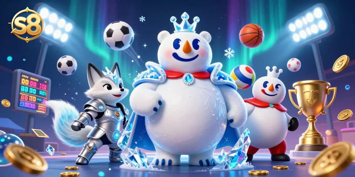 Experience thrilling gameplay at s8 with a polar bear king and snow fox companion amid dynamic sports elements.