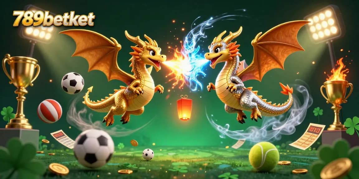 Experience thrilling action with 789betket, featuring dragons and sports elements in a dynamic casino scene.