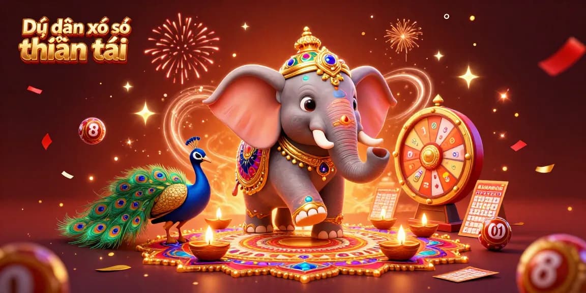 Dự đoán xổ số thần tài highlights today's lottery luck with vibrant elements and celebratory details in an engaging 3D scene.