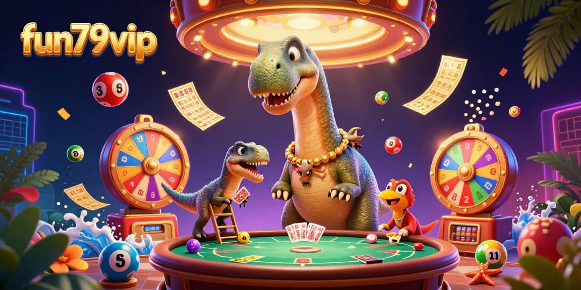 Win big with fun79vip at this vibrant casino scene filled with dynamic lottery elements and excitement.