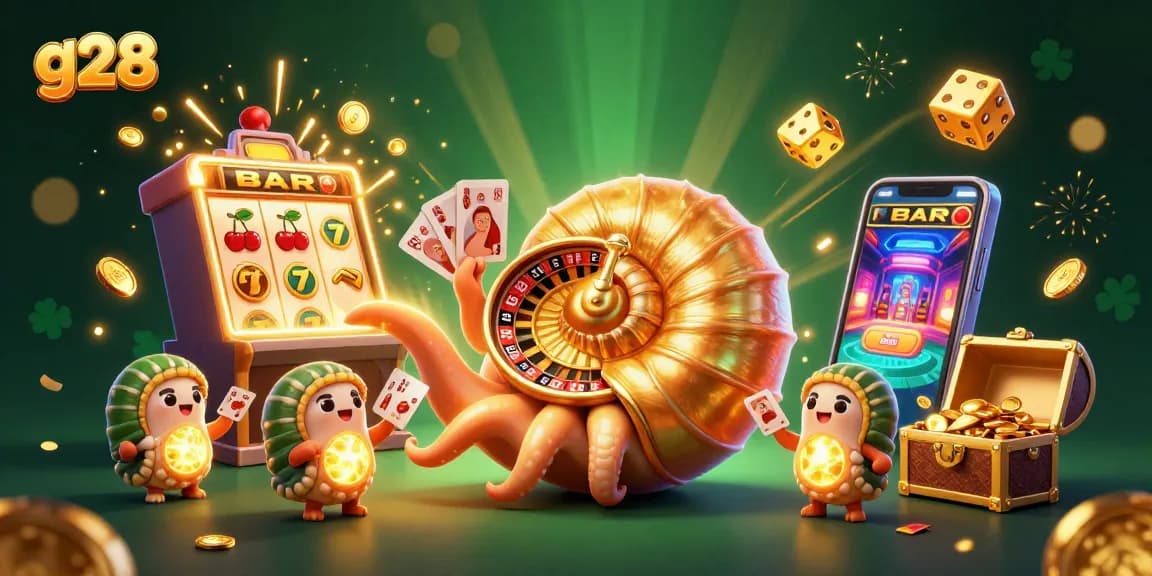 Experience thrilling excitement at g28 casino with a vibrant slot machine explosion and animated characters.