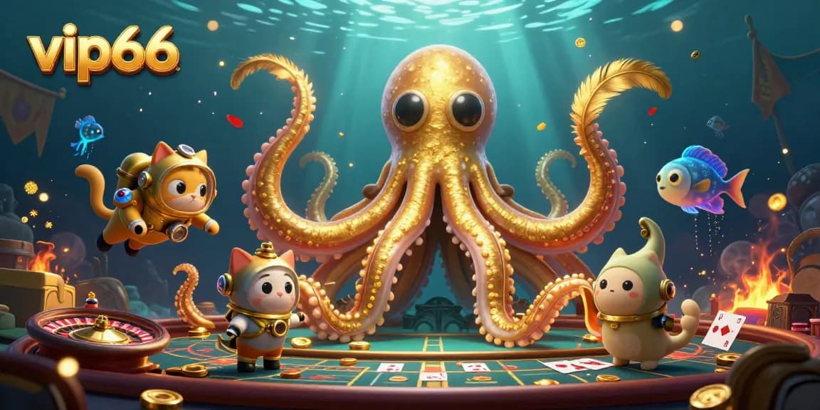Engage in thrilling games at vip66 featuring a colossal kraken and vintage diving cat in an underwater casino