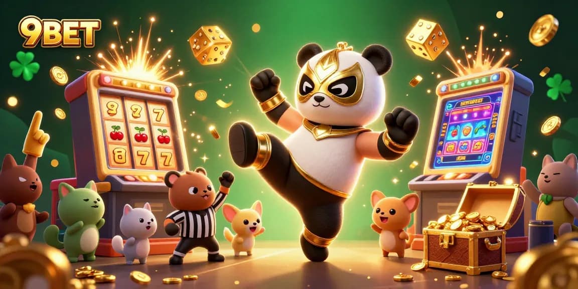 Join the excitement at 9BET with a vibrant scene featuring engaging casino elements and wild animal fans.