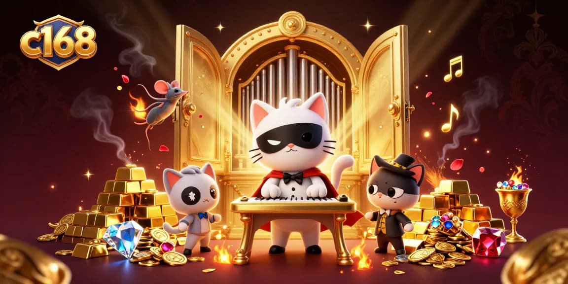 Experience thrilling wins with c168 in this vibrant 3D casino illustration full of golden treasures.
