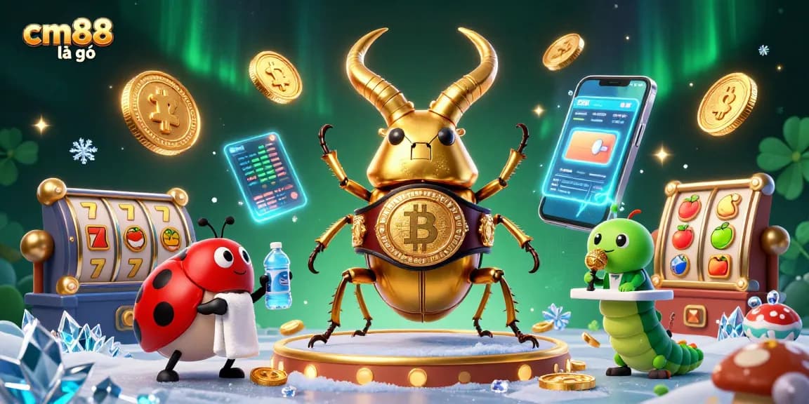 Experience the thrill of cm88 là gì in an exciting scene with a boxing beetle and crypto elements.