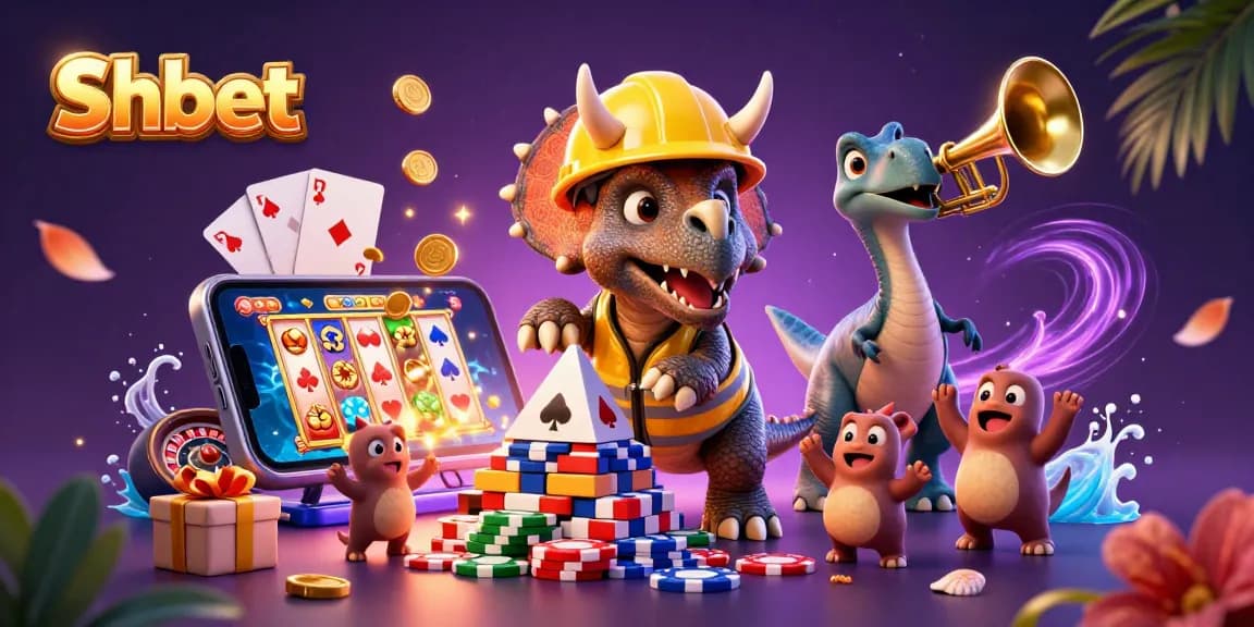 Shbet players celebrate wins at a vibrant casino scene, showcasing dynamic poker chip pyramids and slot game excitement.