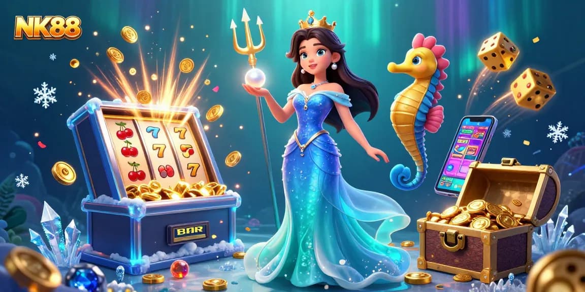 Experience NK88's thrilling gaming with a vibrant 3D illustration showcasing unforgettable casino action.