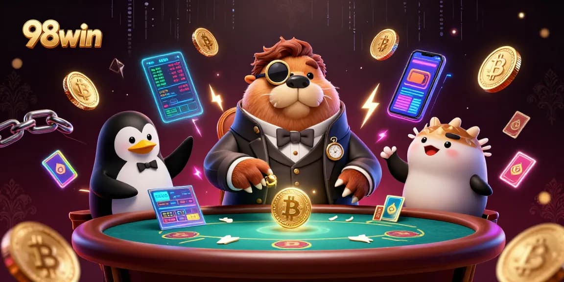 Engage with 98win's online casino experience featuring a walrus in poker.