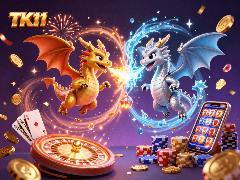 Experience the thrilling action of TK11 casino with majestic dragons, sparkling gems, and dynamic game elements.