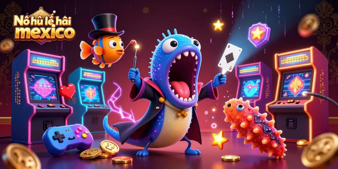 Nổ hũ lễ hội mexico celebrates vibrant casinos with bioluminescent eels and neon games in a fantasy scene.