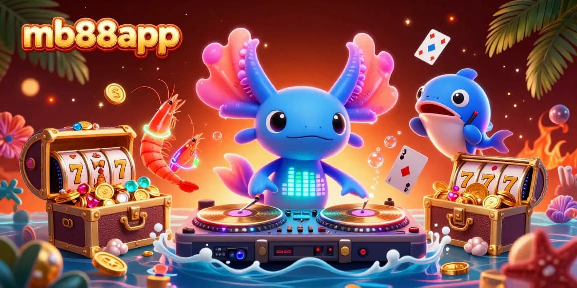 Engage in thrilling gameplay with mb88app's vibrant underwater theme featuring an axolotl DJ and dynamic slot games.