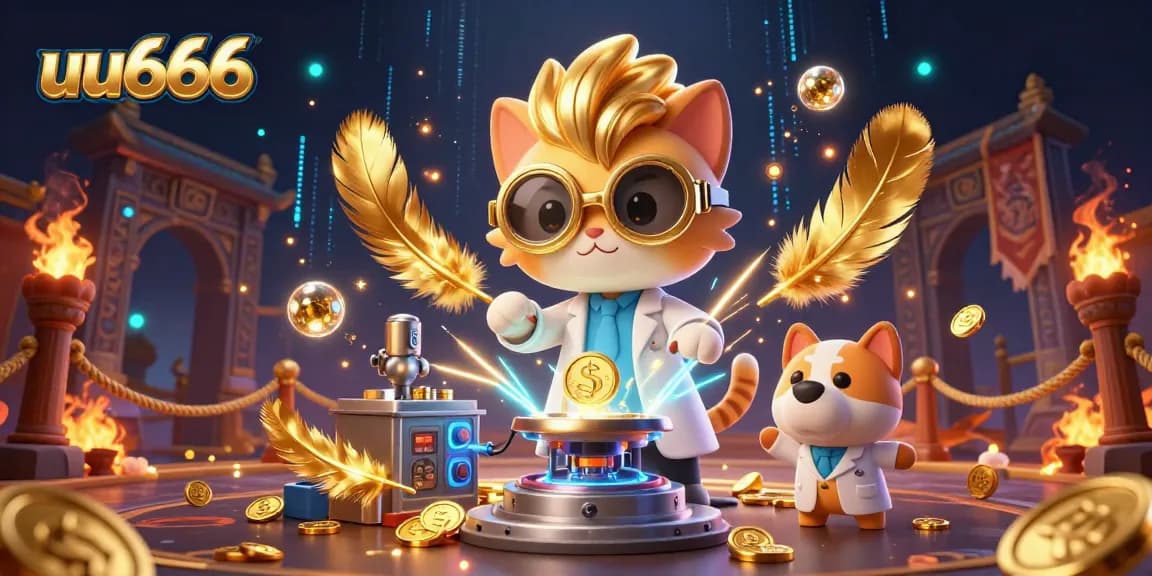 Engage in thrilling gameplay with uu666, featuring a mad scientist cat amidst a vibrant casino background.