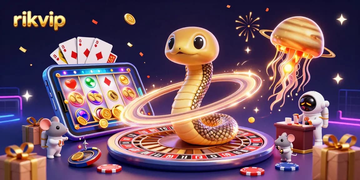 rikvip brings cosmic gambling to life with playful astronaut mice betting on a roulette wheel planet.