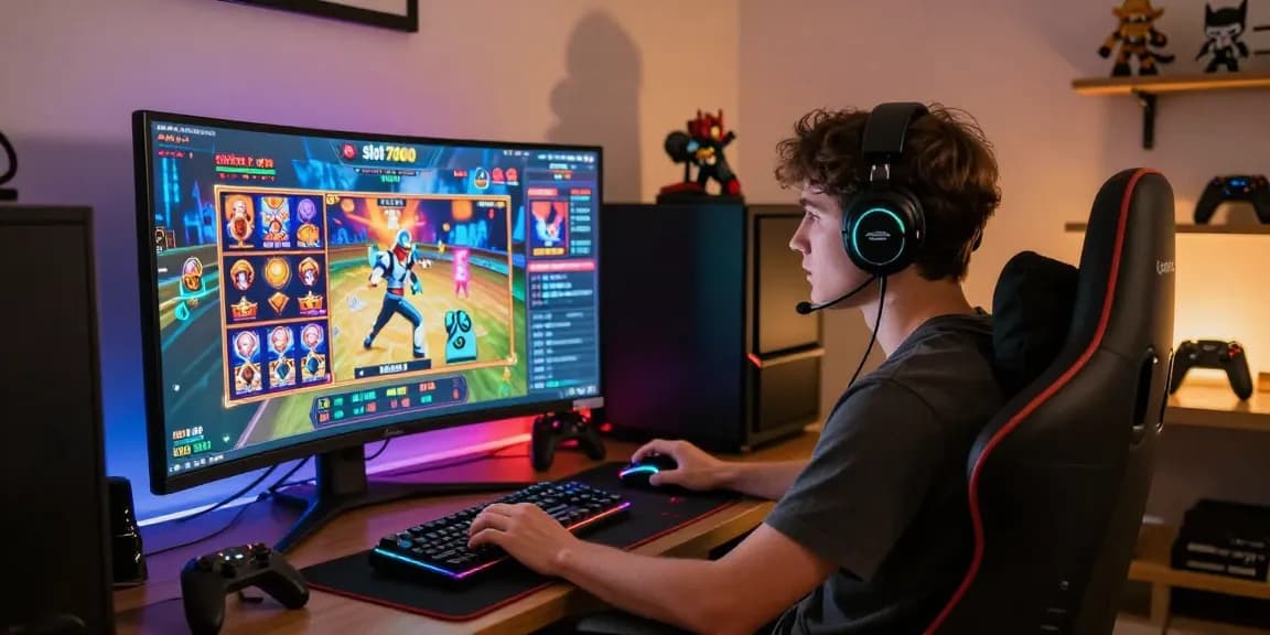 Immersive gaming setup with slot7000 platform showcasing vibrant slot games