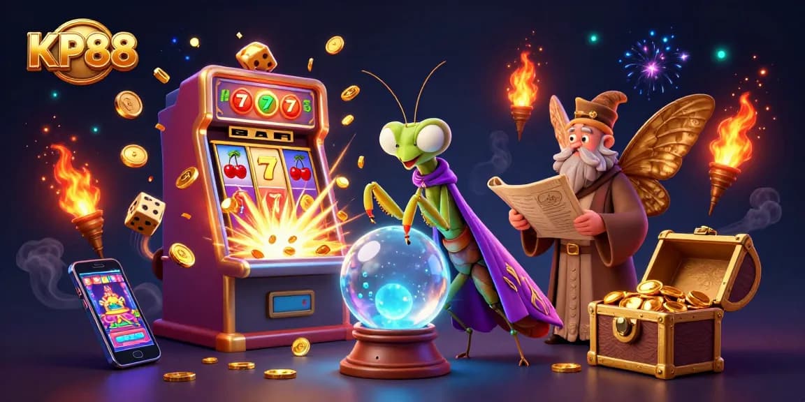 Experience KP88's thrilling casino adventures with a 3D cartoon fortune teller and vibrant slot games.
