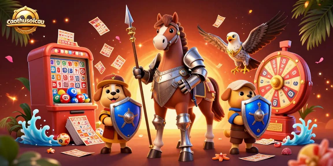 Experience the thrill of caothusoicau in this vibrant lottery scene featuring knights and a puppy.