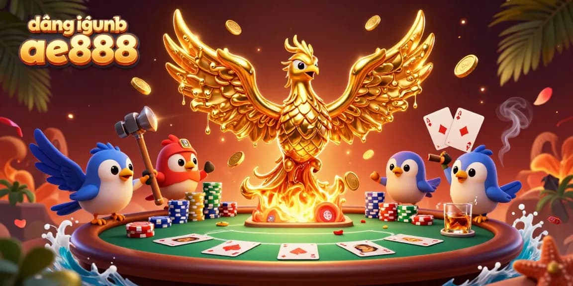 Engage with the vibrant casino experience at đăng nhập ae888, featuring a molten phoenix and poker action.