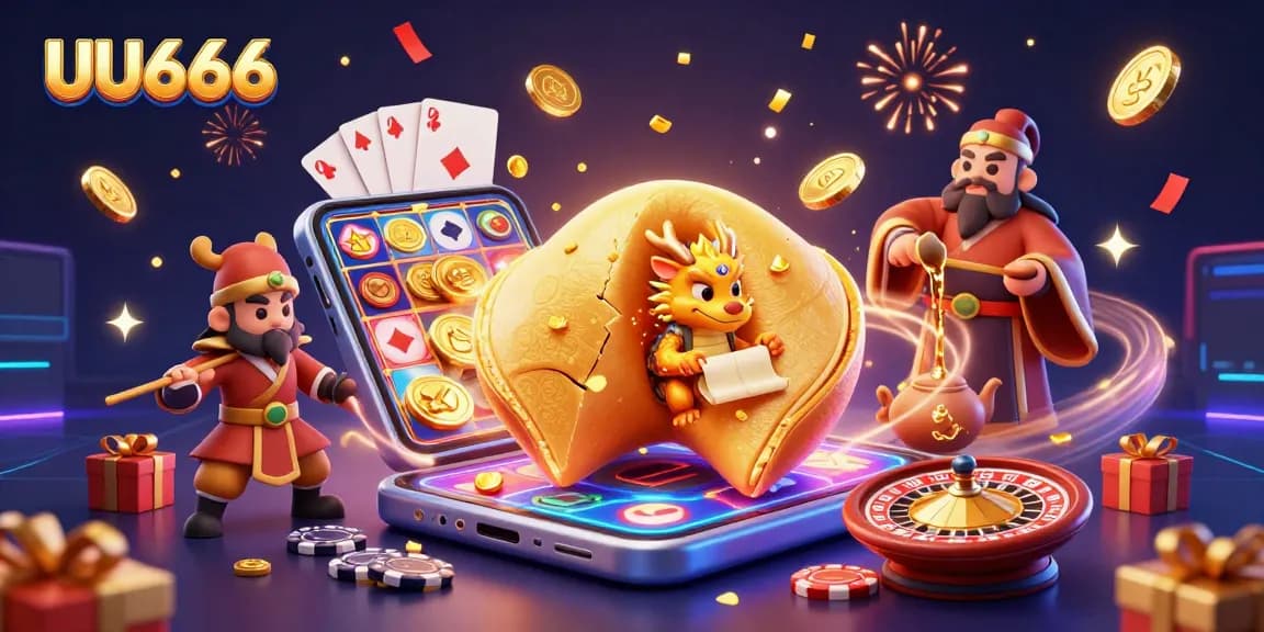Experience thrilling gaming adventures with UU666 in this vibrant casino illustration featuring dynamic slot games and magical elements.