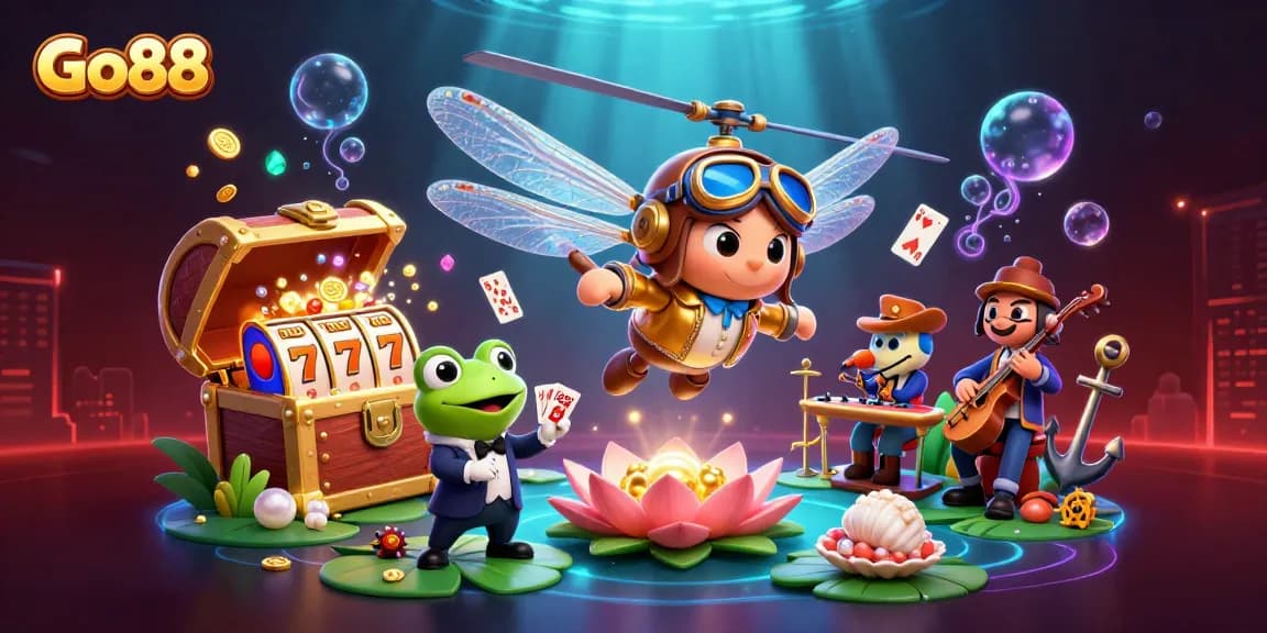 Experience thrilling gameplay with Go88's vibrant casino scene showcasing dynamic characters and captivating game elements.