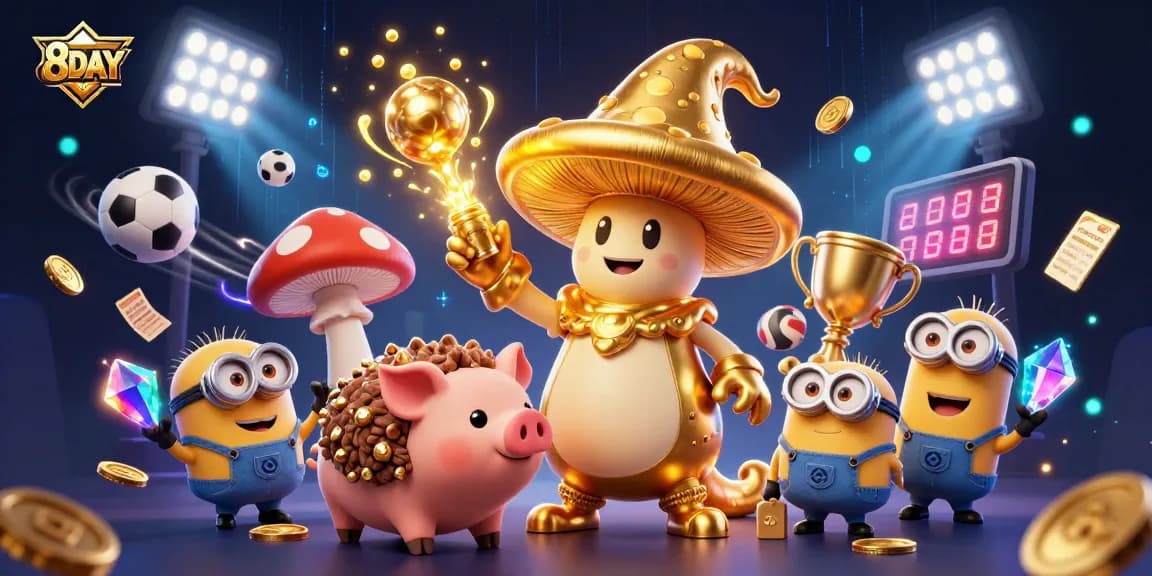 Experience 8DAY's magical golden moments with interactive gaming elements and vibrant casino atmosphere.