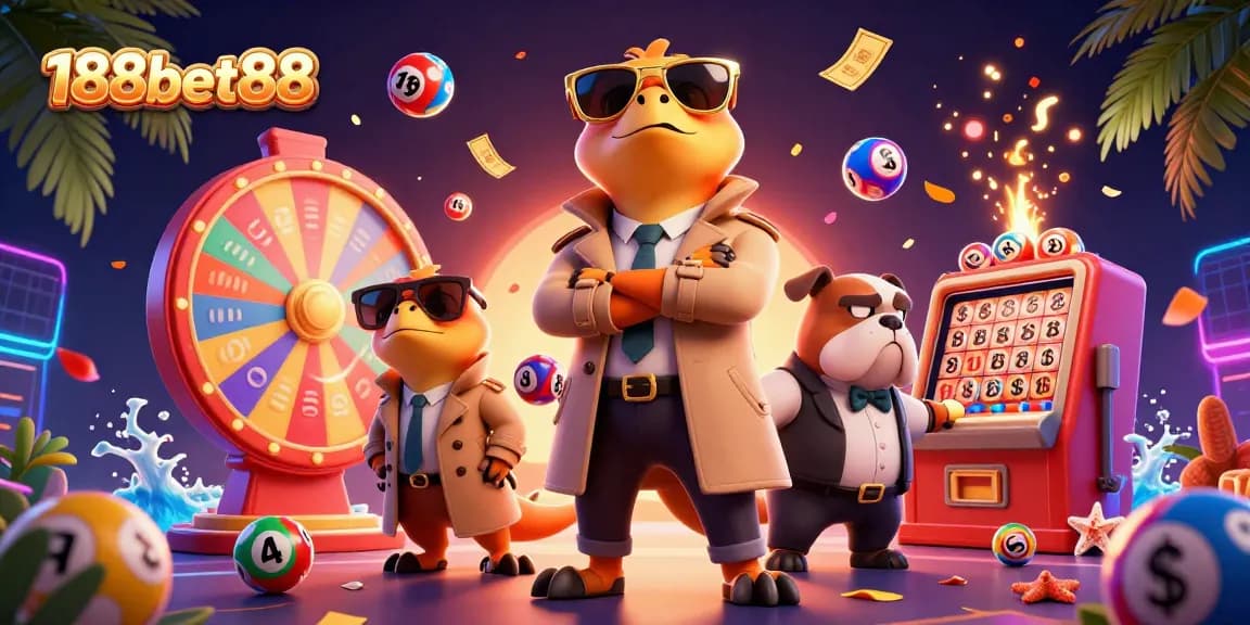Play exciting games at 188bet88 with vibrant lottery balls and a fun casino atmosphere.
