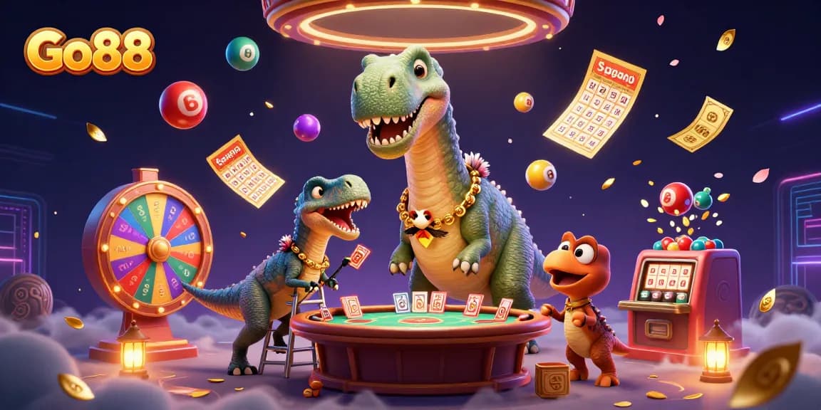 Experience thrilling moments at Go88 casino with lively lottery scenes and dynamic characters.