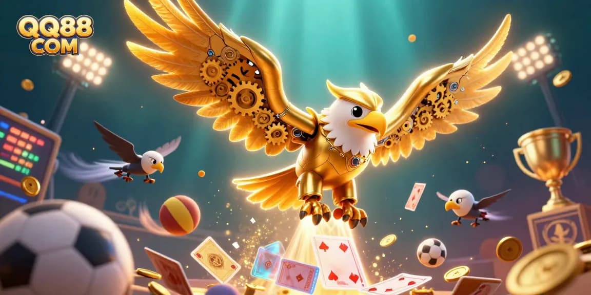 Engage in winning strategies at QQ88 COM, featuring a dynamic 3D casino scene with thrilling gameplay elements.