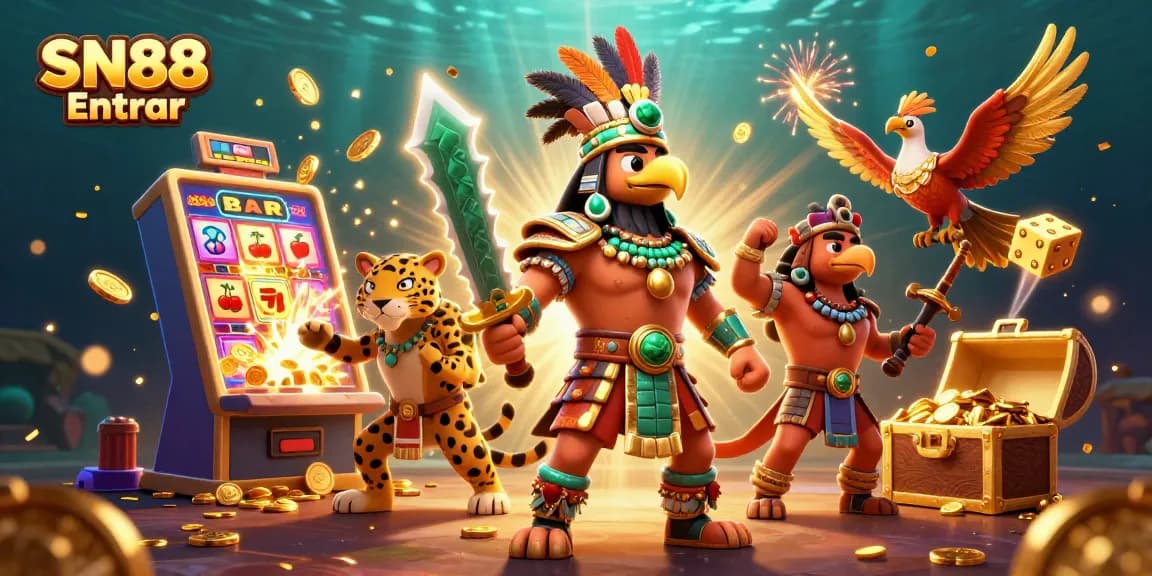 Experience the thrill of winning with SN88 Entrar's vibrant casino illustration featuring dynamic characters and games.