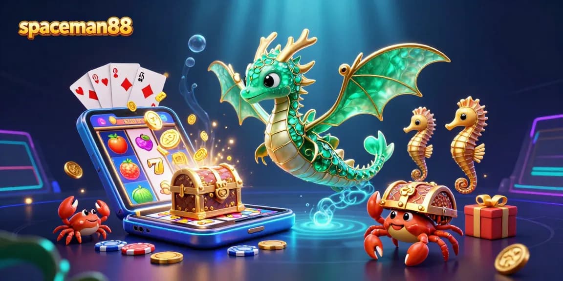 Engage in dynamic slot gaming with spaceman88 as a treasure-filled sea dragon and friends!