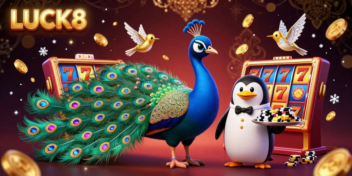 Engage with LUCK8's exciting slot games featuring vibrant characters and dynamic casino elements.
