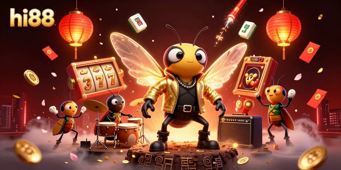 Experience the excitement at hi88 with a vibrant 3D scene featuring the cicada rock star and dynamic slot elements.