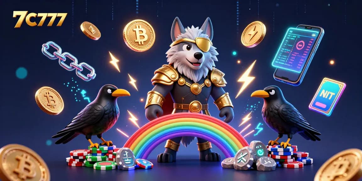 Engage with the thrilling universe of 7C777 through a vibrant and dynamic casino-themed illustration.